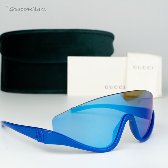 BRAND NEW Gucci GG1650S 010 Blue Mirror Unisex Shield Mask Sunglasses GG 1650S - Picture 1 of 6